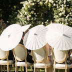 White Paper Umbrella Parasols Wooden Handle & Folding Hand Fan Set