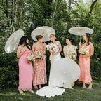 White Paper Umbrella Parasols Wooden Handle & Folding Hand Fan Set