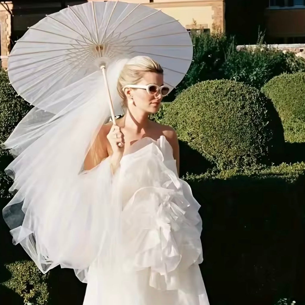 White Paper Umbrella Parasols Wooden Handle