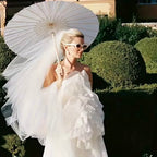 White Paper Umbrella Parasols Wooden Handle