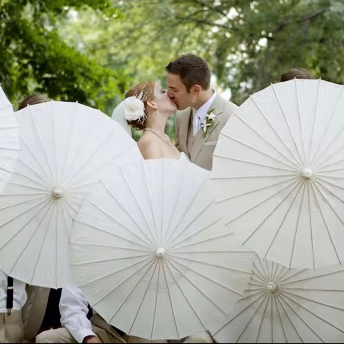 White Paper Umbrella Parasols Wooden Handle