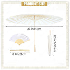 White Paper Umbrella Parasols Wooden Handle & Folding Hand Fan Set