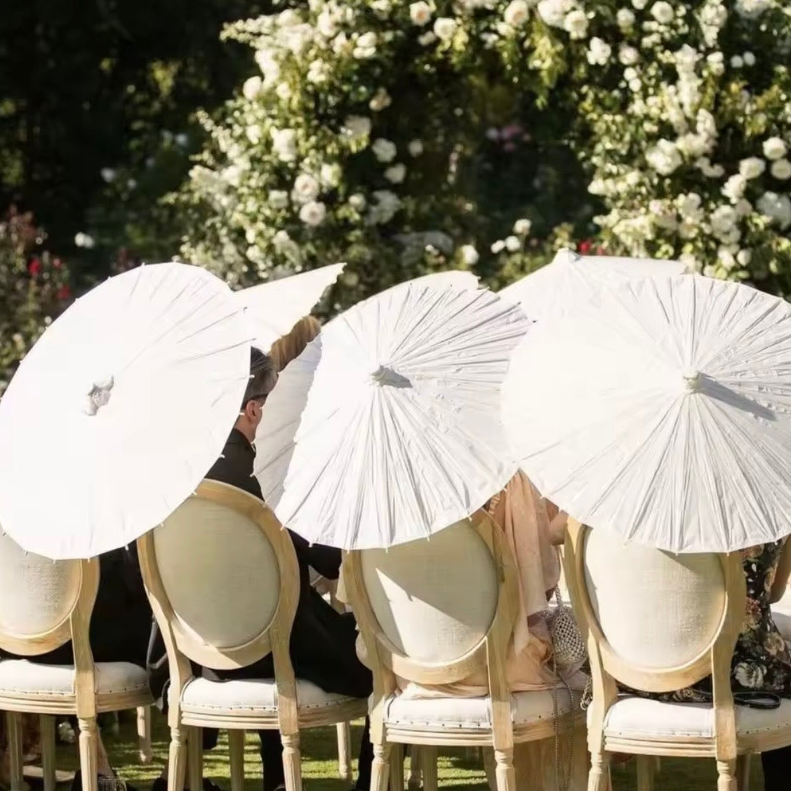 White Paper Umbrella Parasols Wooden Handle