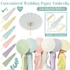 24-90PC 84CM Customised Wooden Handle Paper Umbrellas Parasols
