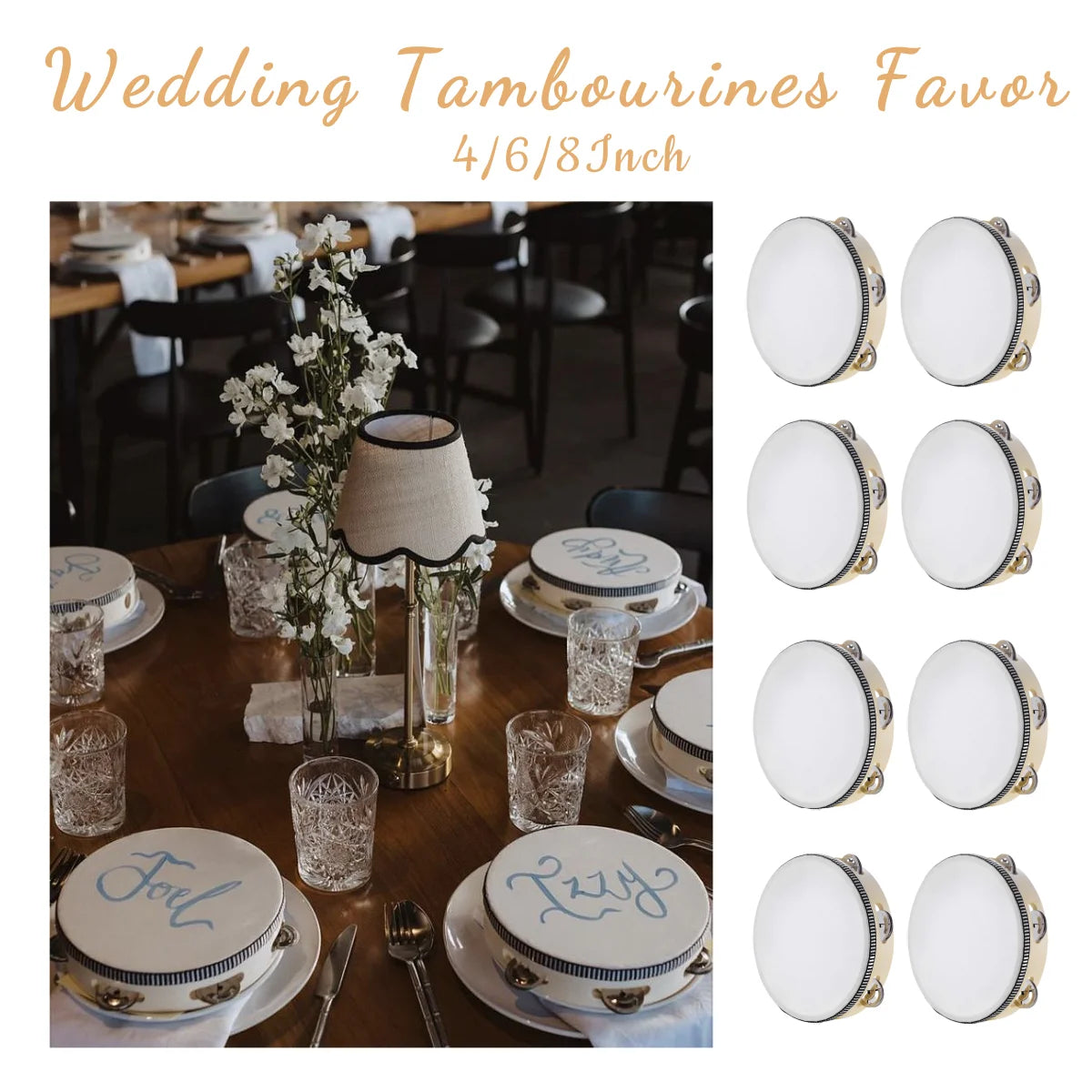 10-60PC 4/6/8Inch Wooden Handheld Tambourines Drums with Jingles