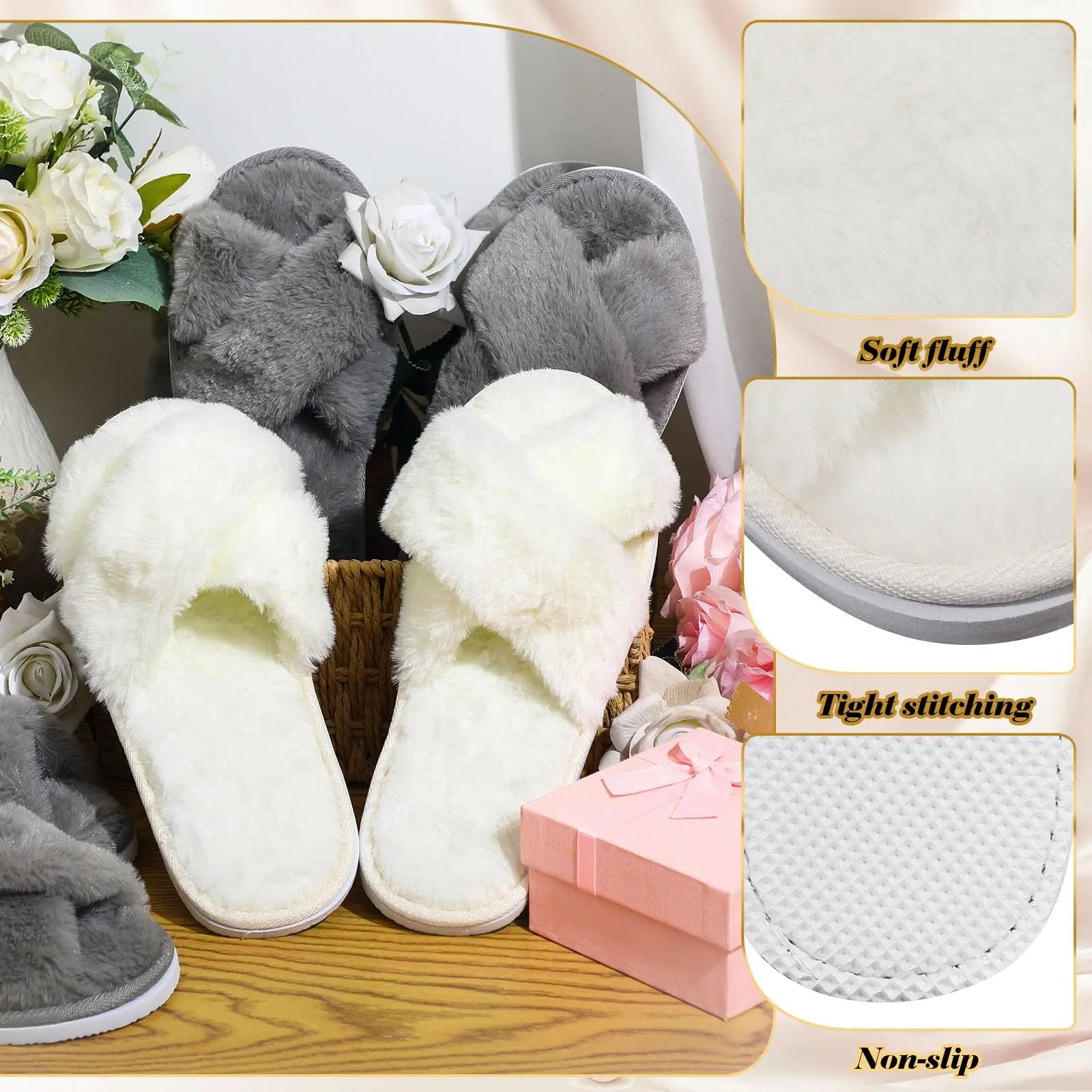 4-12 Sets Faux Fur Slippers