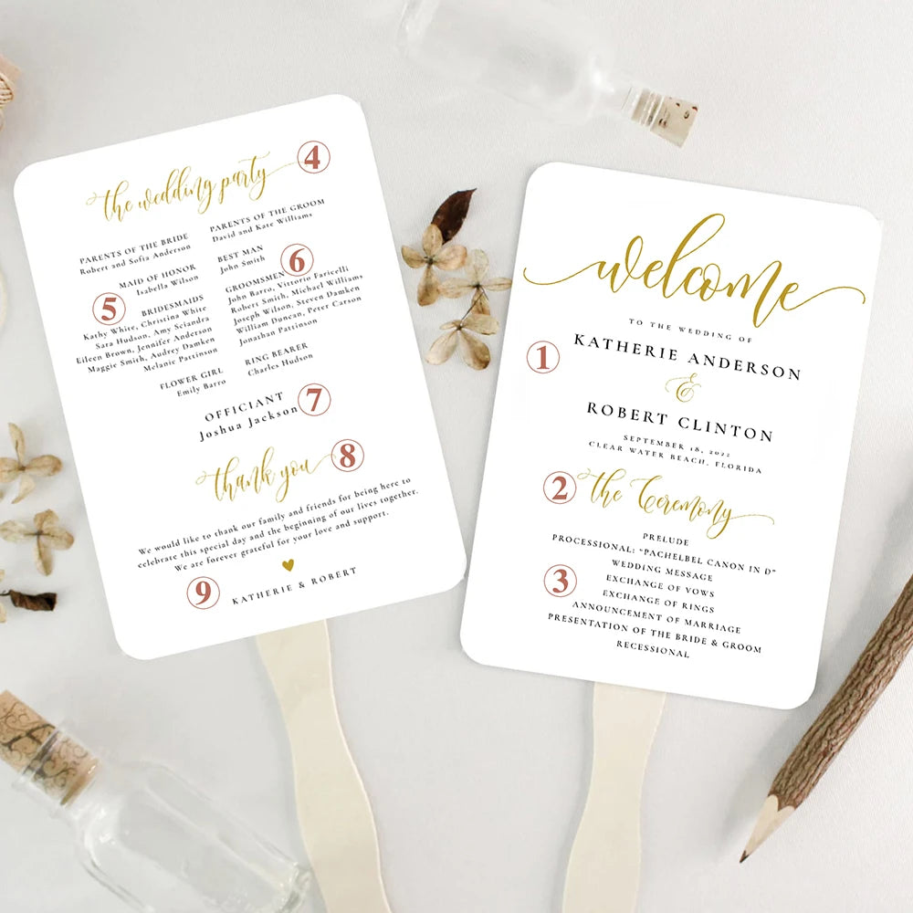 10/30PC Personalised Printed Paper Fans with Wooden Sticks