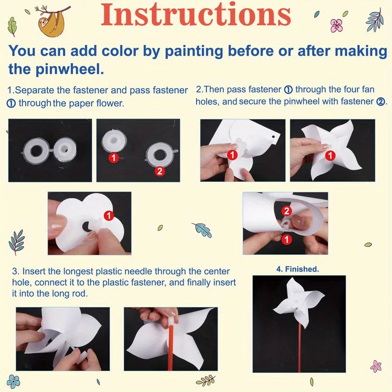 100PC Blank DIY Paper Pinwheels