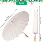 6PC 60/84cm White Paper Umbrellas Wooden Handle