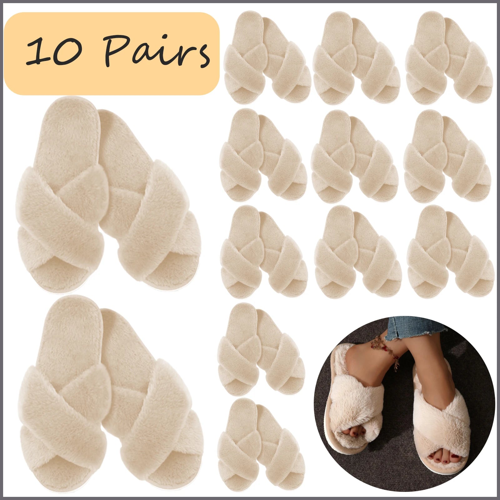4-12 Sets Faux Fur Slippers