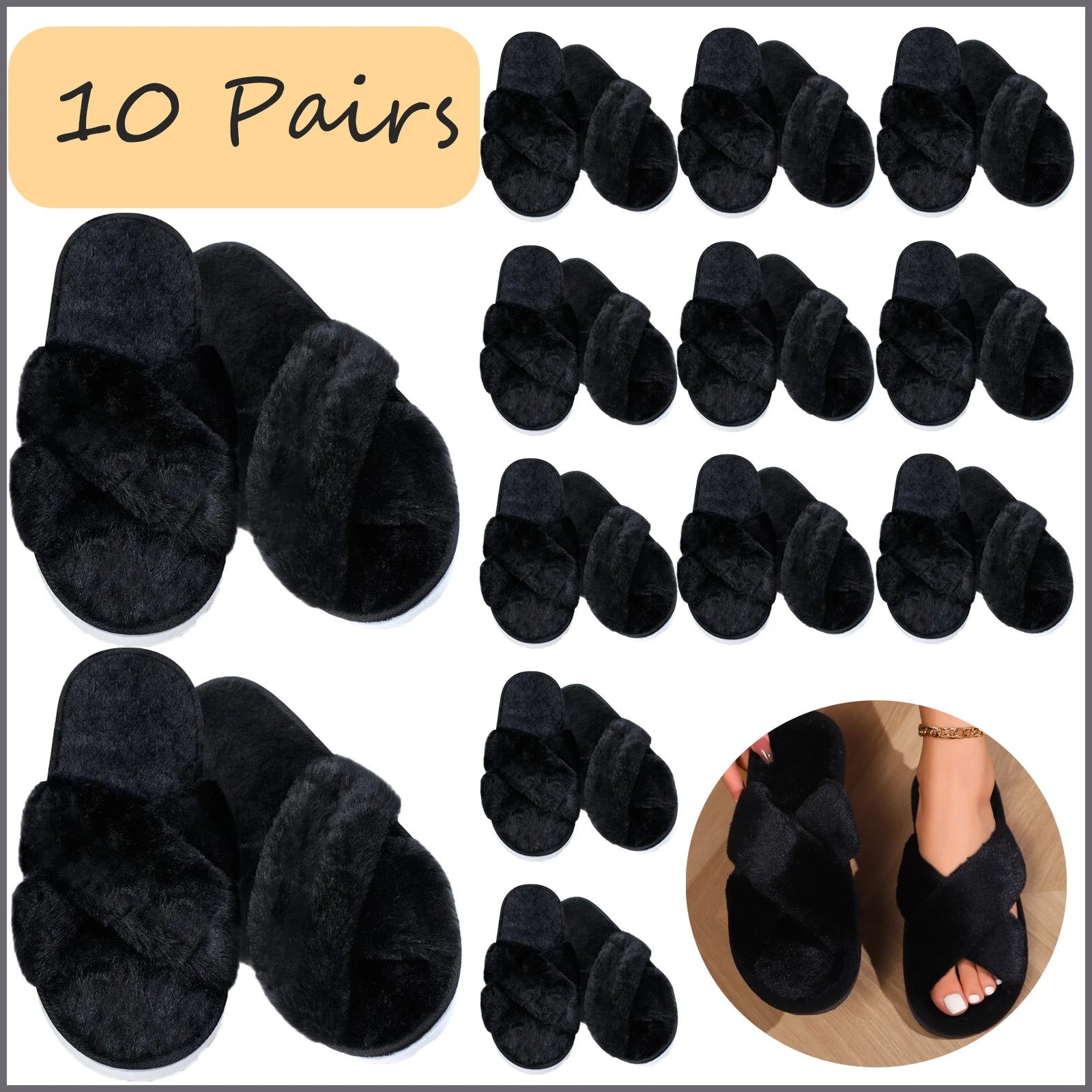 4-12 Sets Faux Fur Slippers