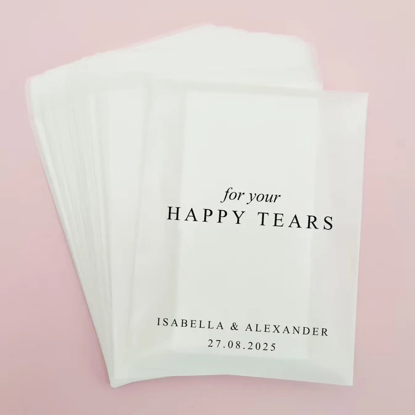 20/200PC 'For Your Happy Tears' Tissue Packets - Empty or Filled Tissue Bag (Can Be Personalised)