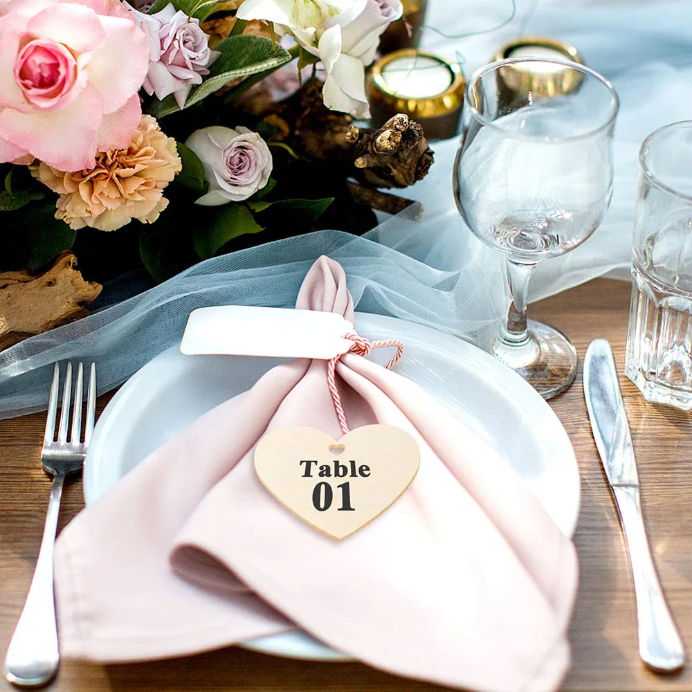 10/20/60PC Wooden Blank Heart DIY Crafts with Natural Twine