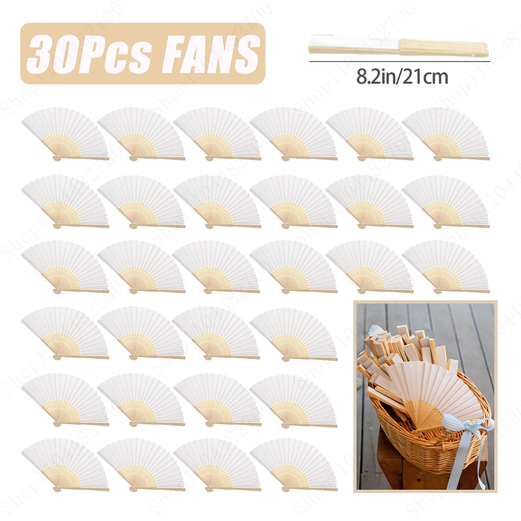 12-90PC 84CM White Paper Umbrella Parasol & Folding Hand Fan Set