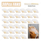 12-90PC 84CM White Paper Umbrella Parasol & Folding Hand Fan Set