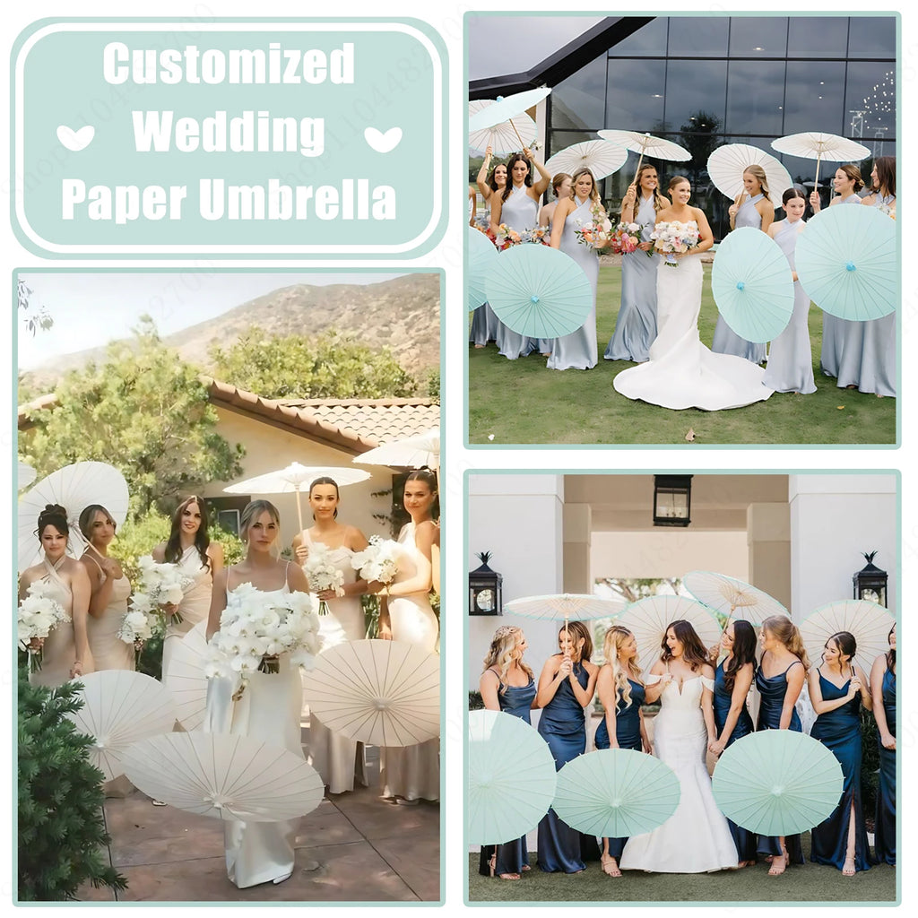 24-90PC 84CM Customised Wooden Handle Paper Umbrellas Parasols