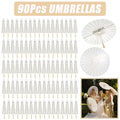 White Paper Umbrella Parasols Wooden Handle & Folding Hand Fan Set