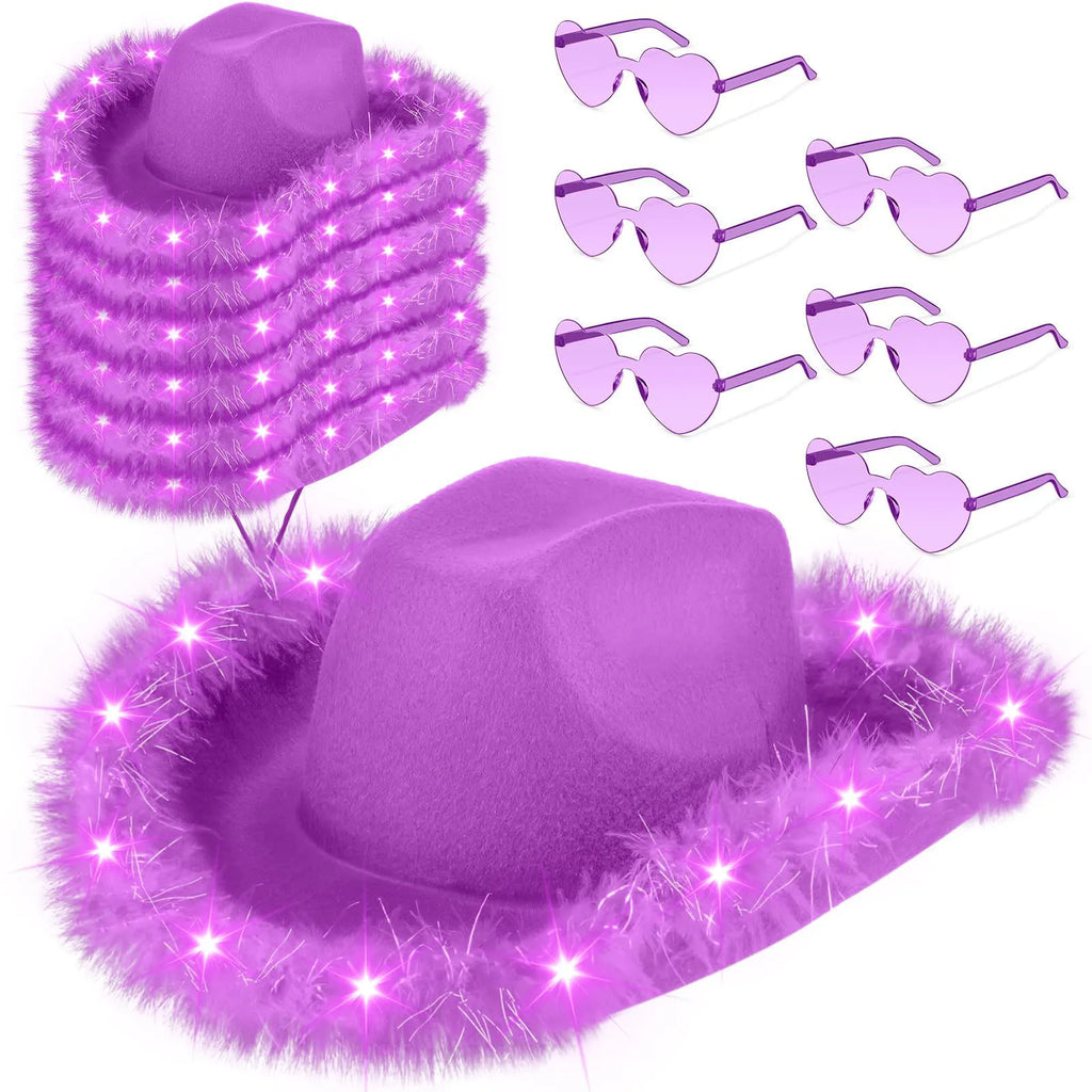 Light Up LED Cowboy Hat With Feather Optional Sunglasses