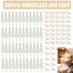 12-90PC 84CM White Paper Umbrella Parasol & Folding Hand Fan Set