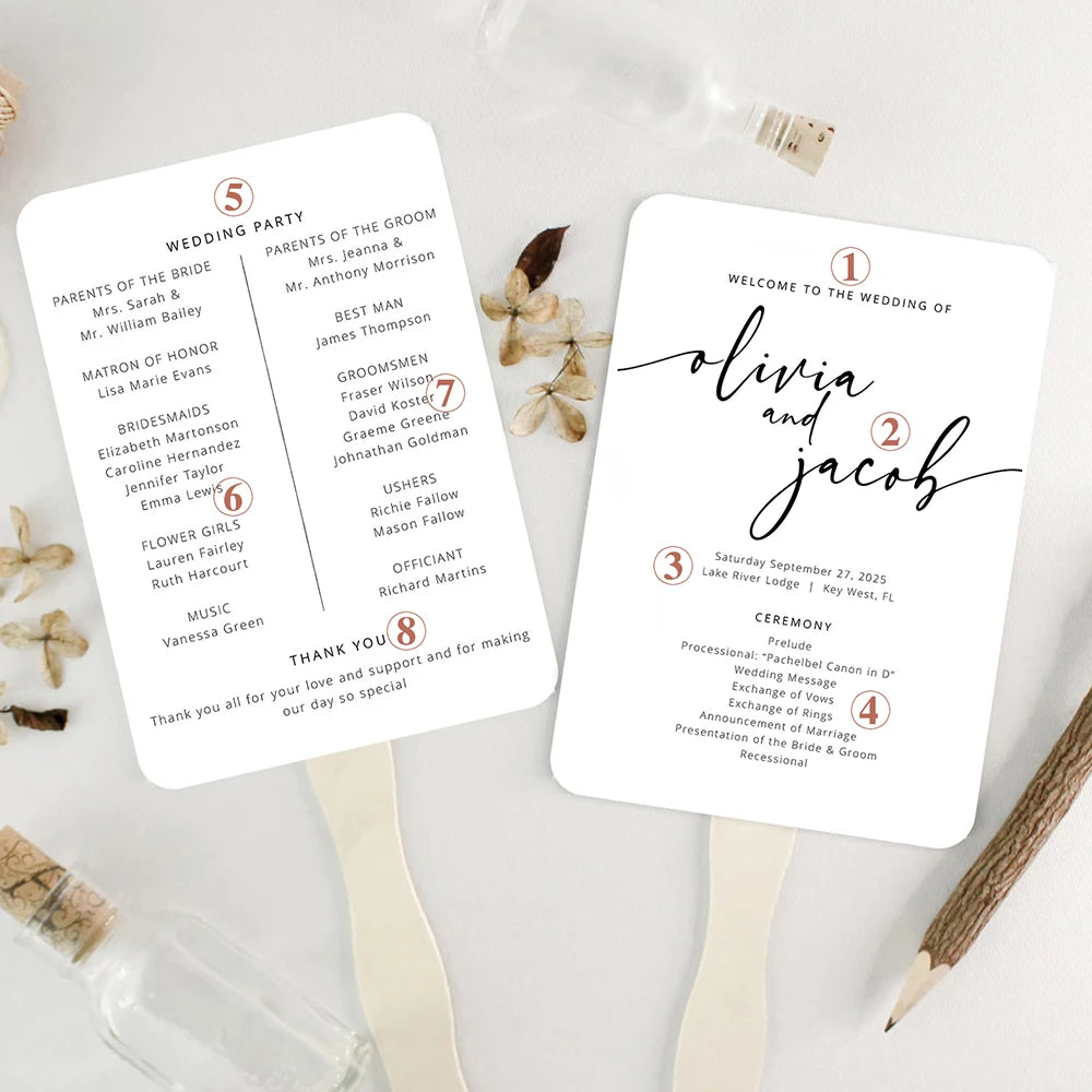 10/30PC Personalised Printed Paper Fans with Wooden Sticks