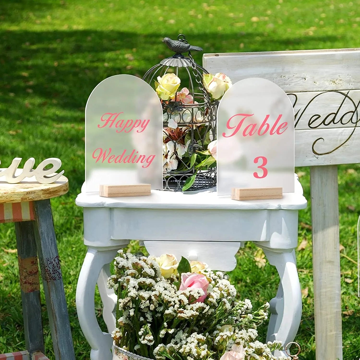 5-20PC Blank Frosted Arch Acrylic Sign with Wood Stand