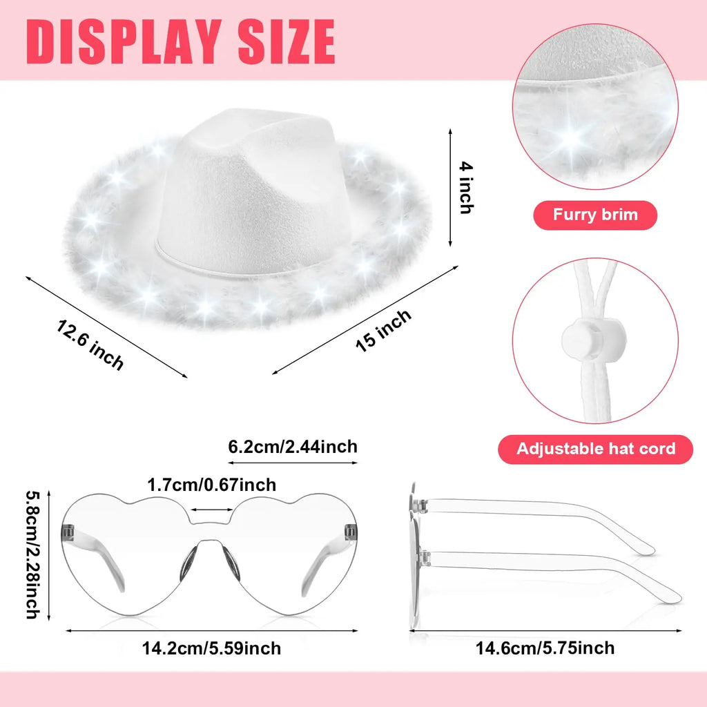 Light Up LED Cowboy Hat With Feather Optional Sunglasses