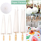 6PC 60/84cm White Paper Umbrellas Wooden Handle
