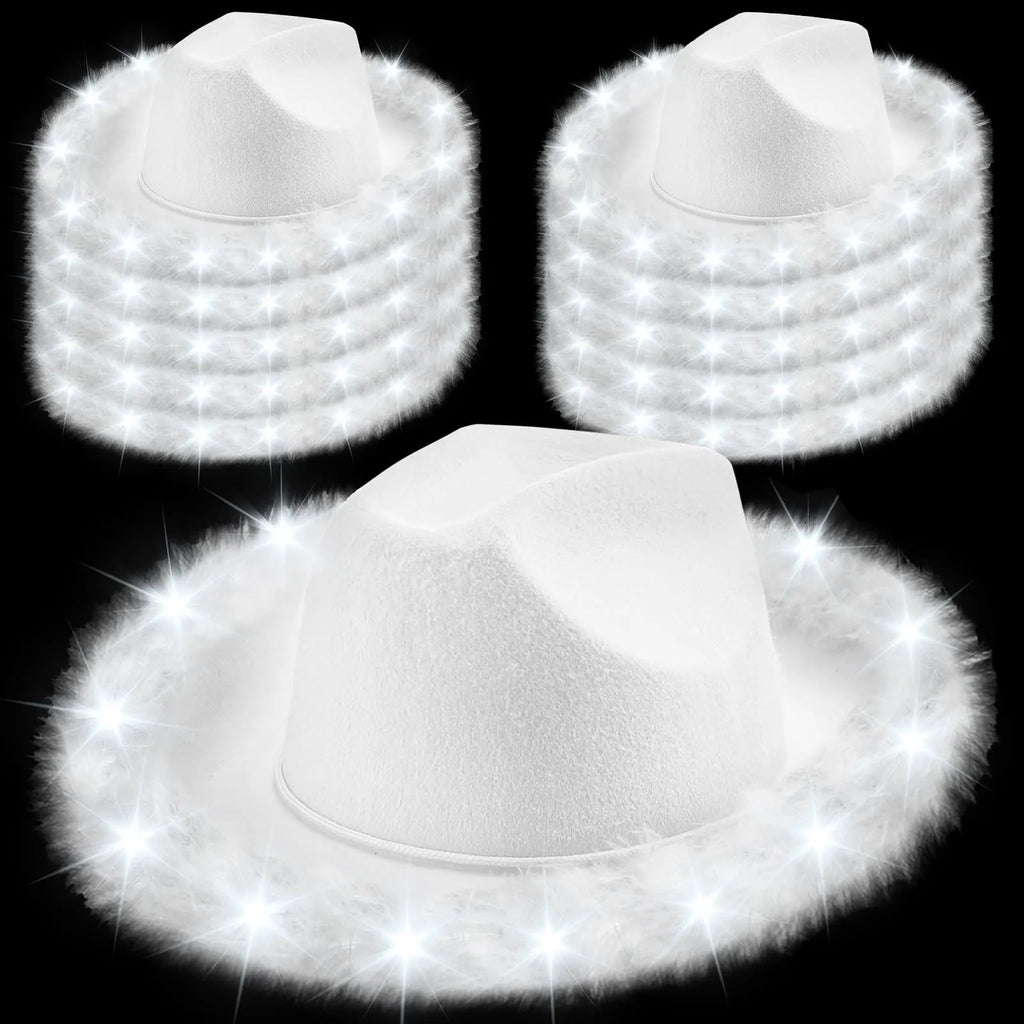 Light Up LED Cowboy Hat With Feather Optional Sunglasses