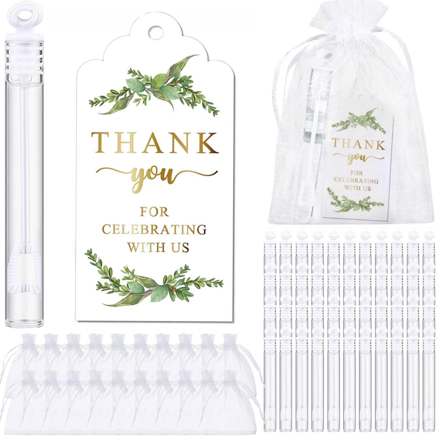 50/100PC Empty Bubble Wands with Gift Bag & Thank You Card