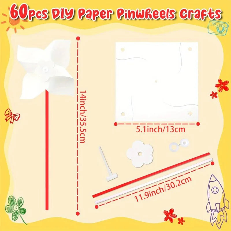 100PC Blank DIY Paper Pinwheels