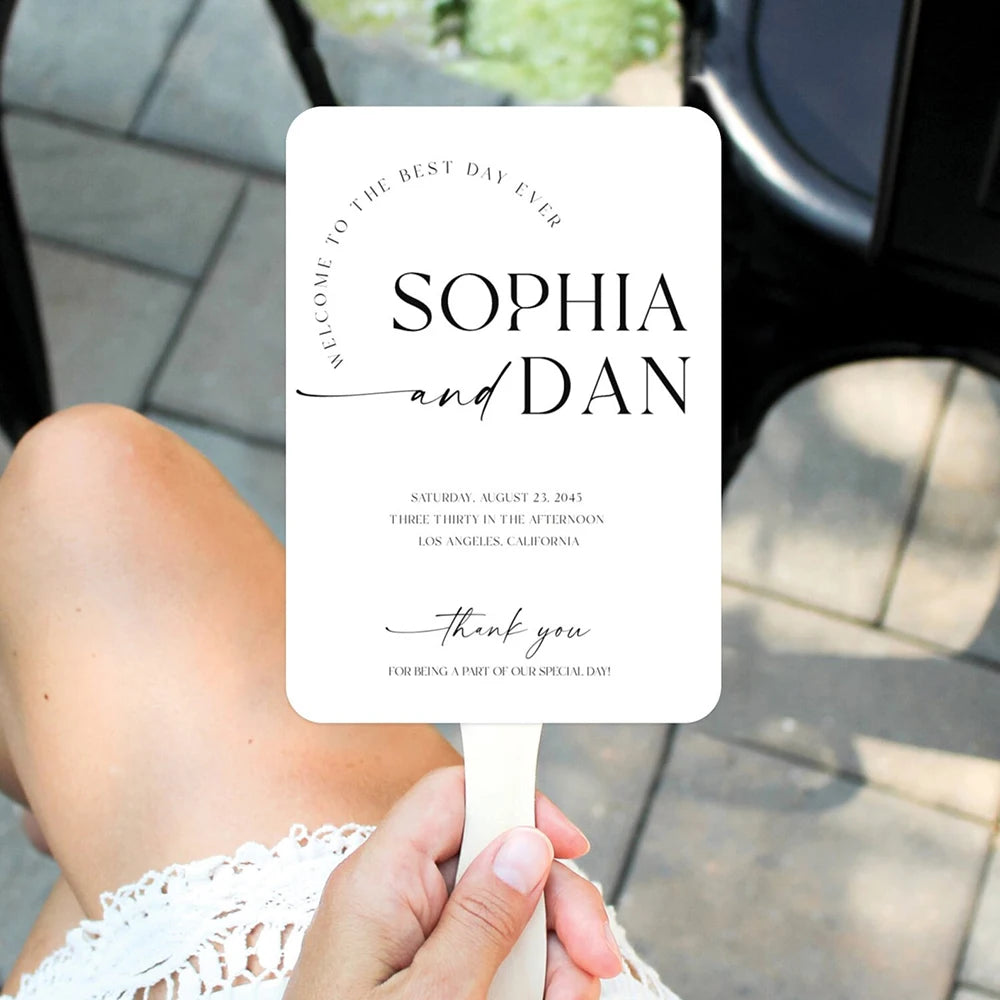 10/30PC Personalised Printed Paper Fans with Wooden Sticks