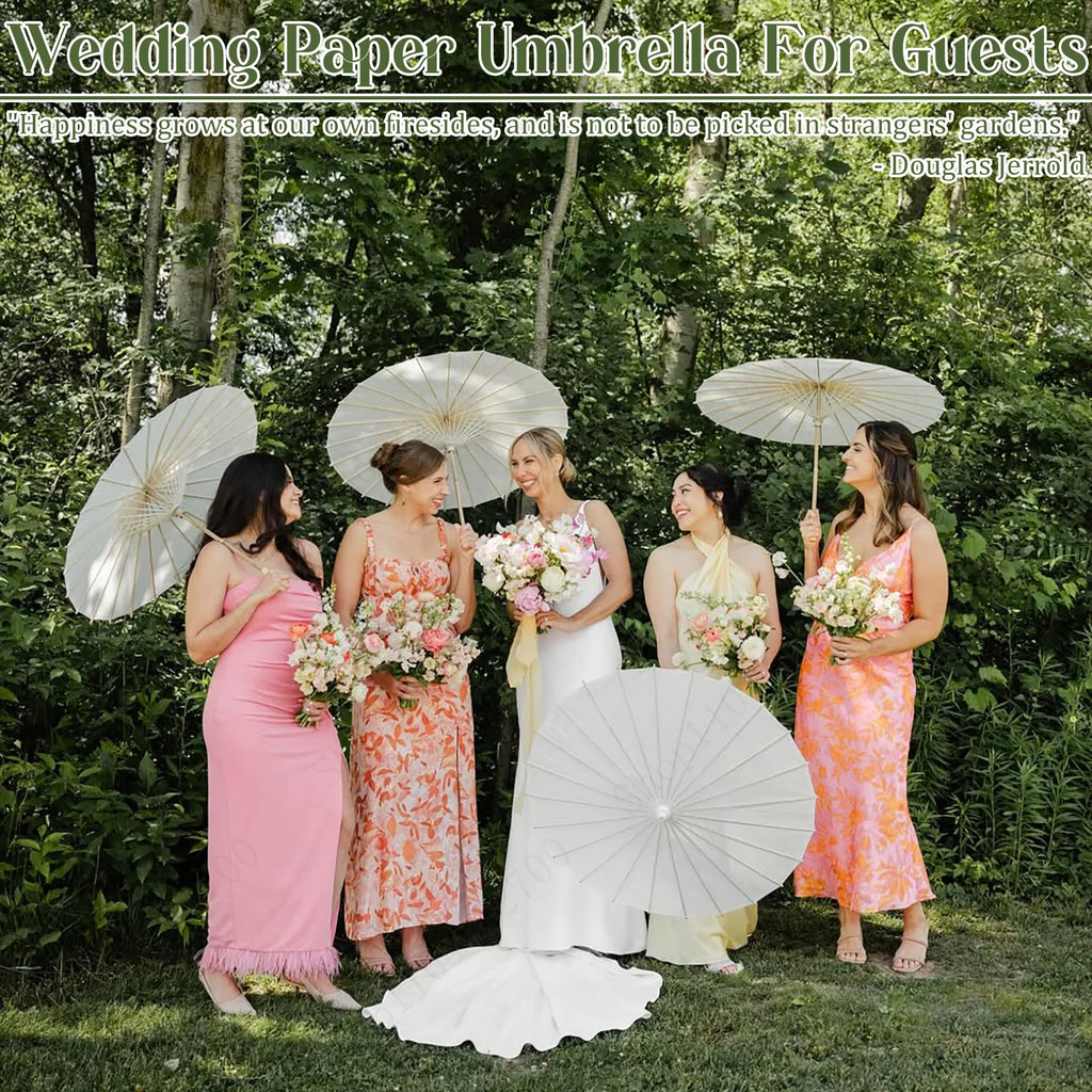 12-90PC 84CM White Paper Umbrella Parasol & Folding Hand Fan Set