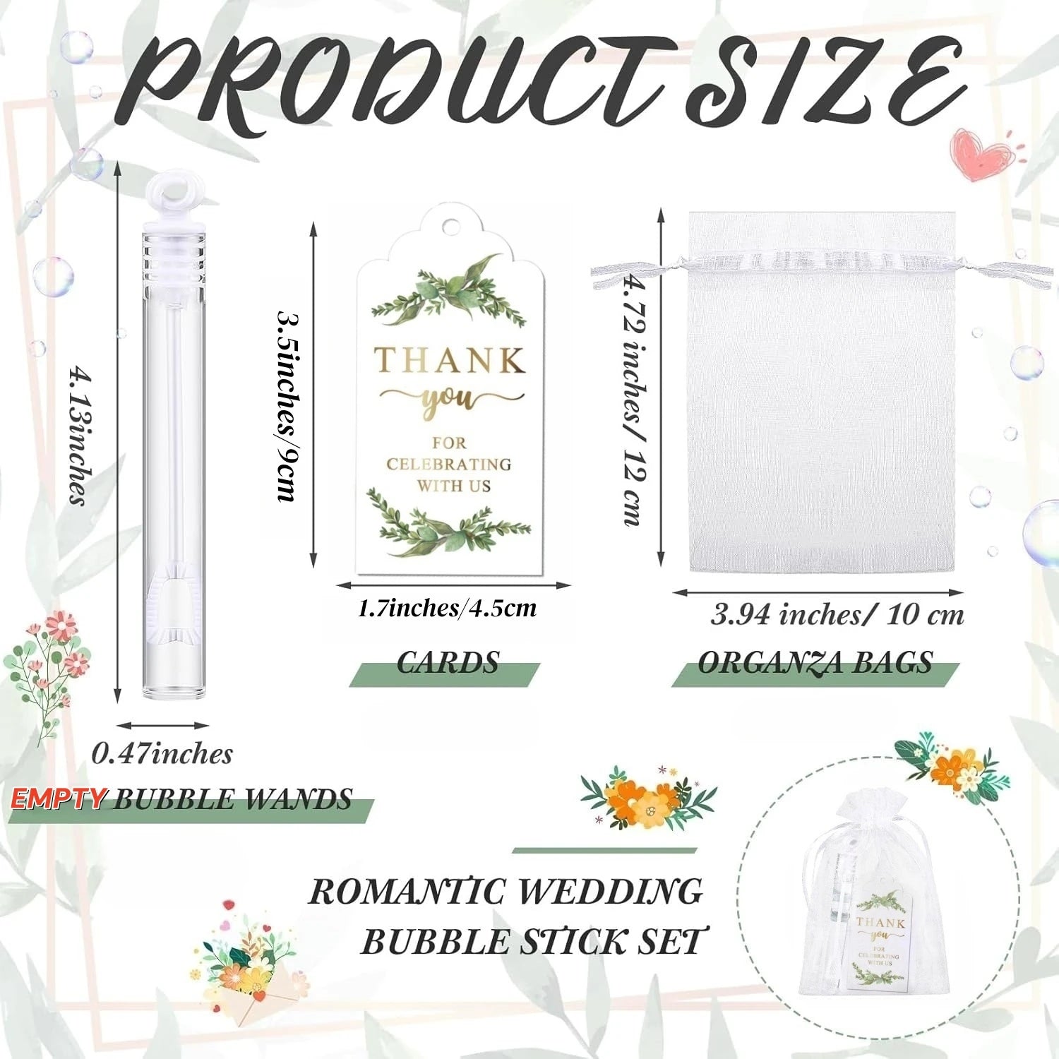 50/100PC Empty Bubble Wands with Gift Bag & Thank You Card