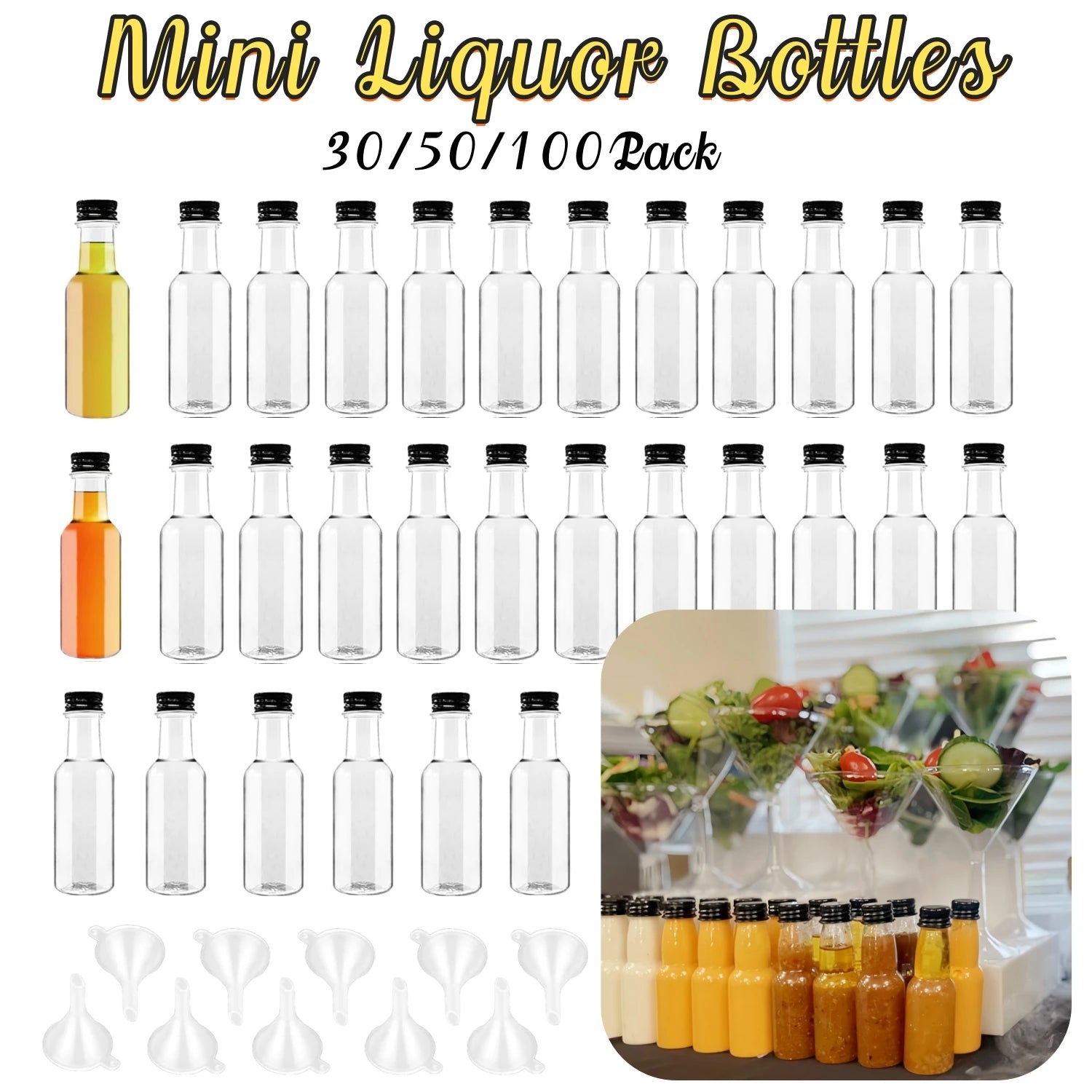 30-100PC Mini Liquor Bottles with Funnels
