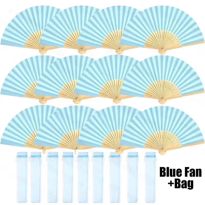 40-240PC Folding Hand Fans Optional Fabric Gift Bag