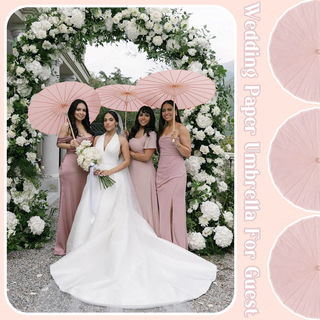 24-90PC 84CM Customised Wooden Handle Paper Umbrellas Parasols