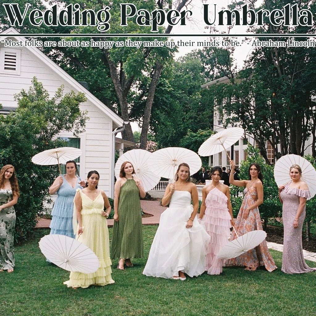 12-90PC 84CM White Paper Umbrella Parasol & Folding Hand Fan Set