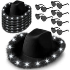 Light Up LED Cowboy Hat With Feather Optional Sunglasses