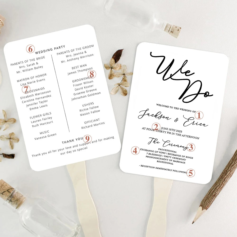 10/30PC Personalised Printed Paper Fans with Wooden Sticks