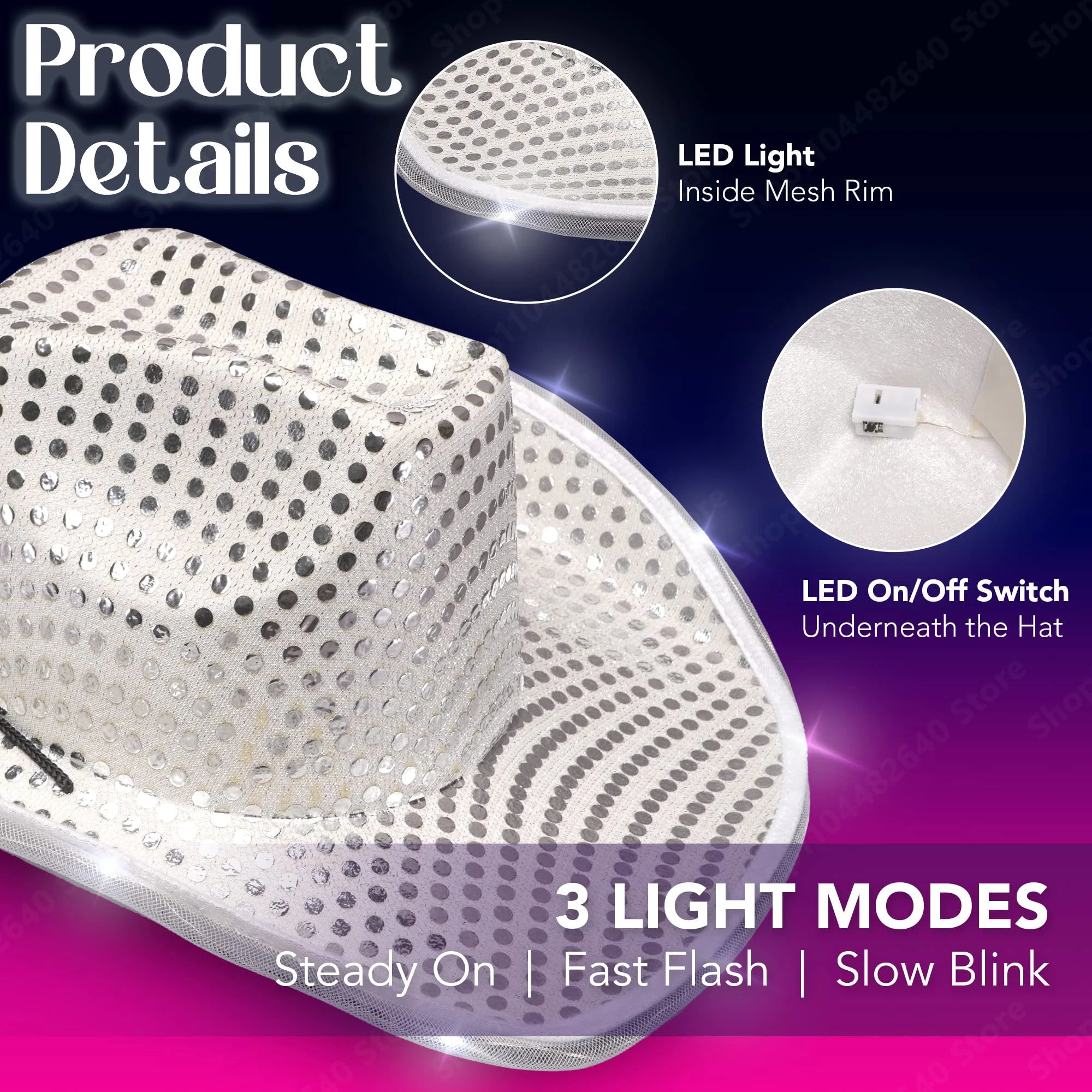 8-80PC Light Up LED Cowboy Hats