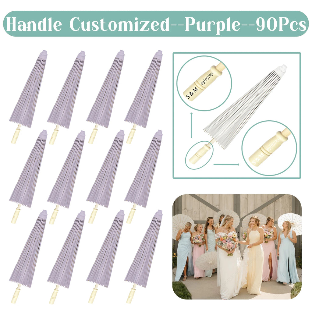 24-90PC 84CM Customised Wooden Handle Paper Umbrellas Parasols