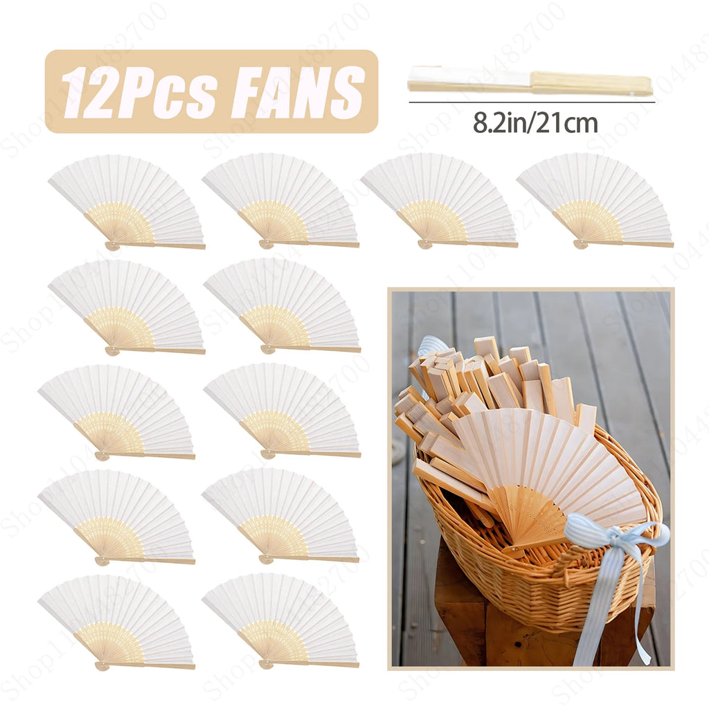 12-90PC 84CM White Paper Umbrella Parasol & Folding Hand Fan Set