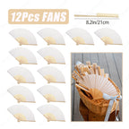 12-90PC 84CM White Paper Umbrella Parasol & Folding Hand Fan Set