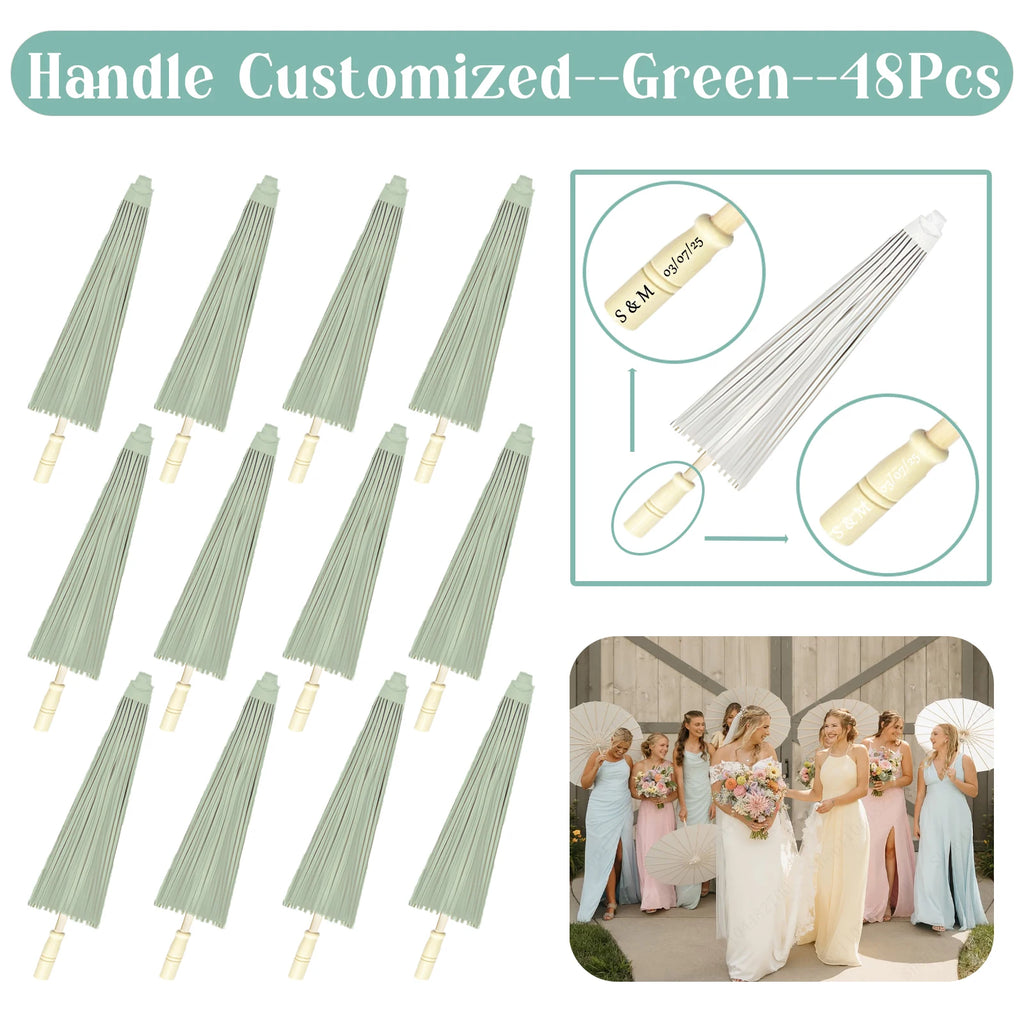 24-90PC 84CM Customised Wooden Handle Paper Umbrellas Parasols