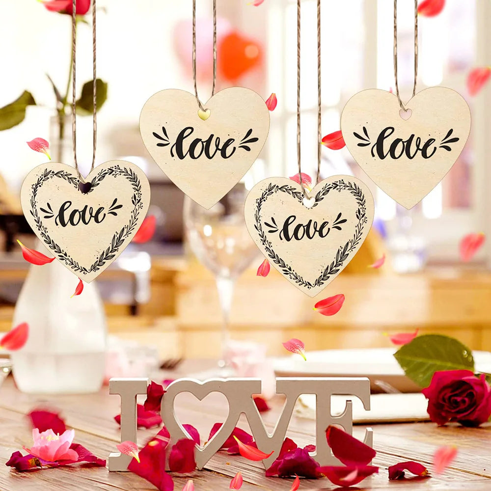 10/20/60PC Wooden Blank Heart DIY Crafts with Natural Twine