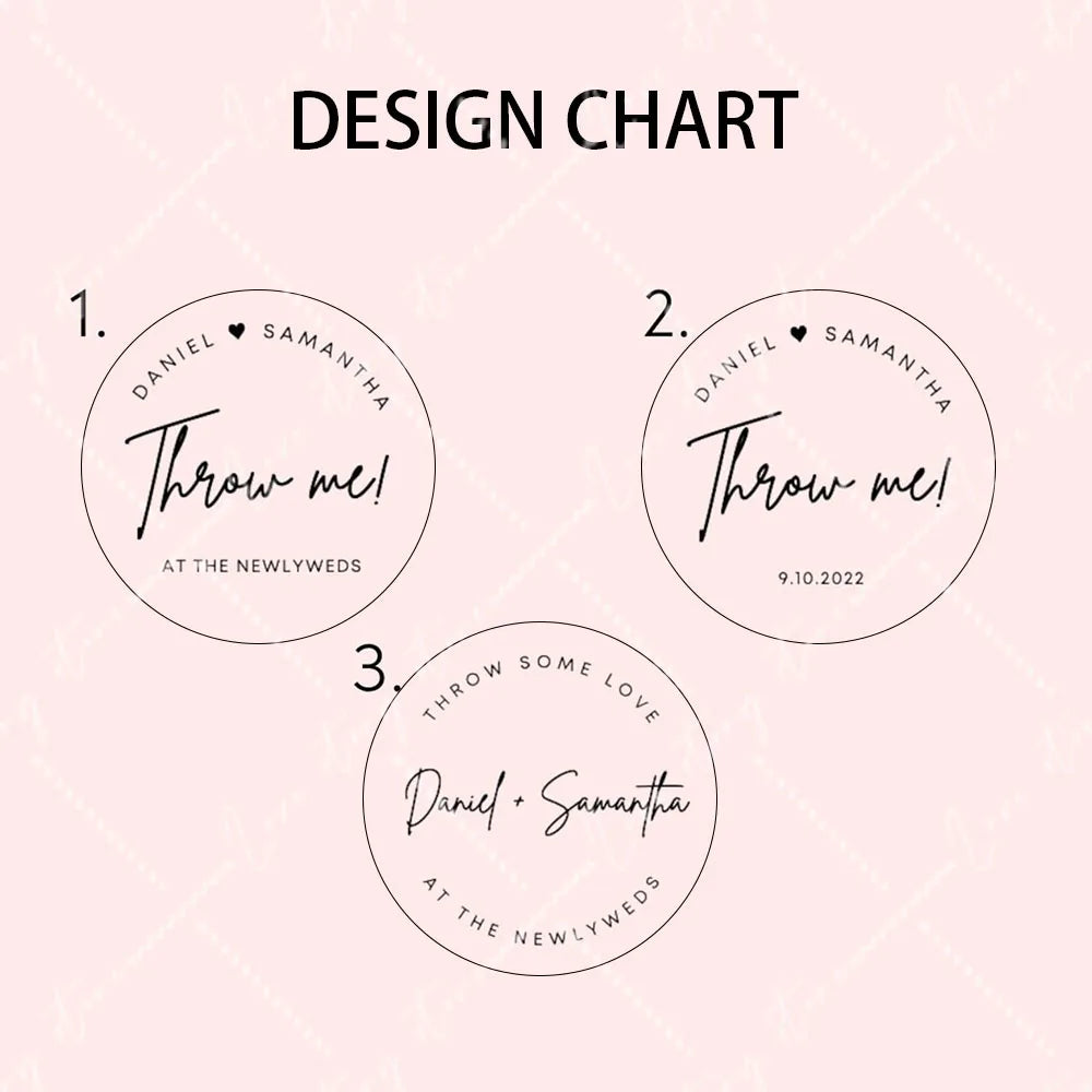 50PC Personalised Stickers & Bag Set 'Throw Me' Exit Confetti Toss Packets