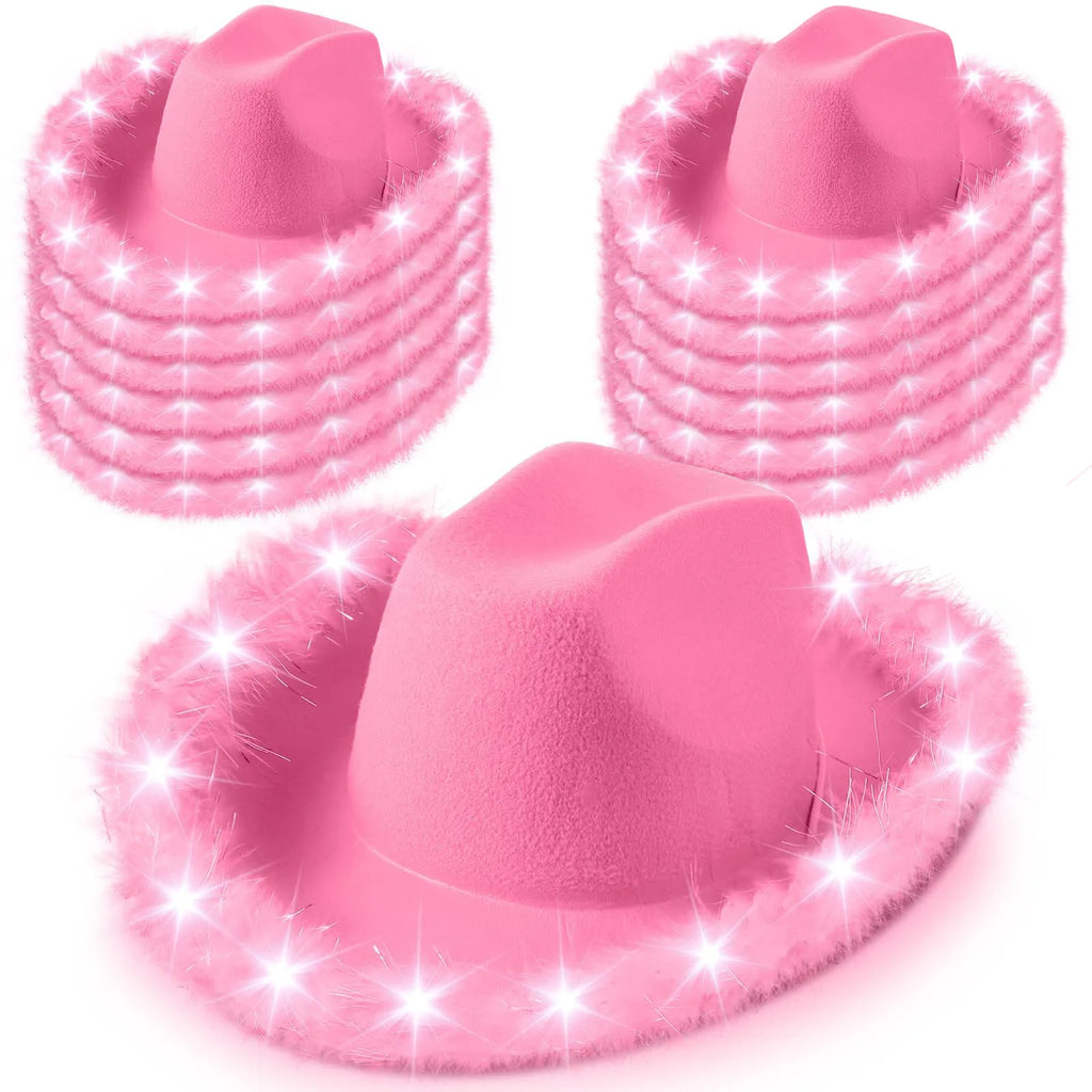 Light Up LED Cowboy Hat With Feather Optional Sunglasses