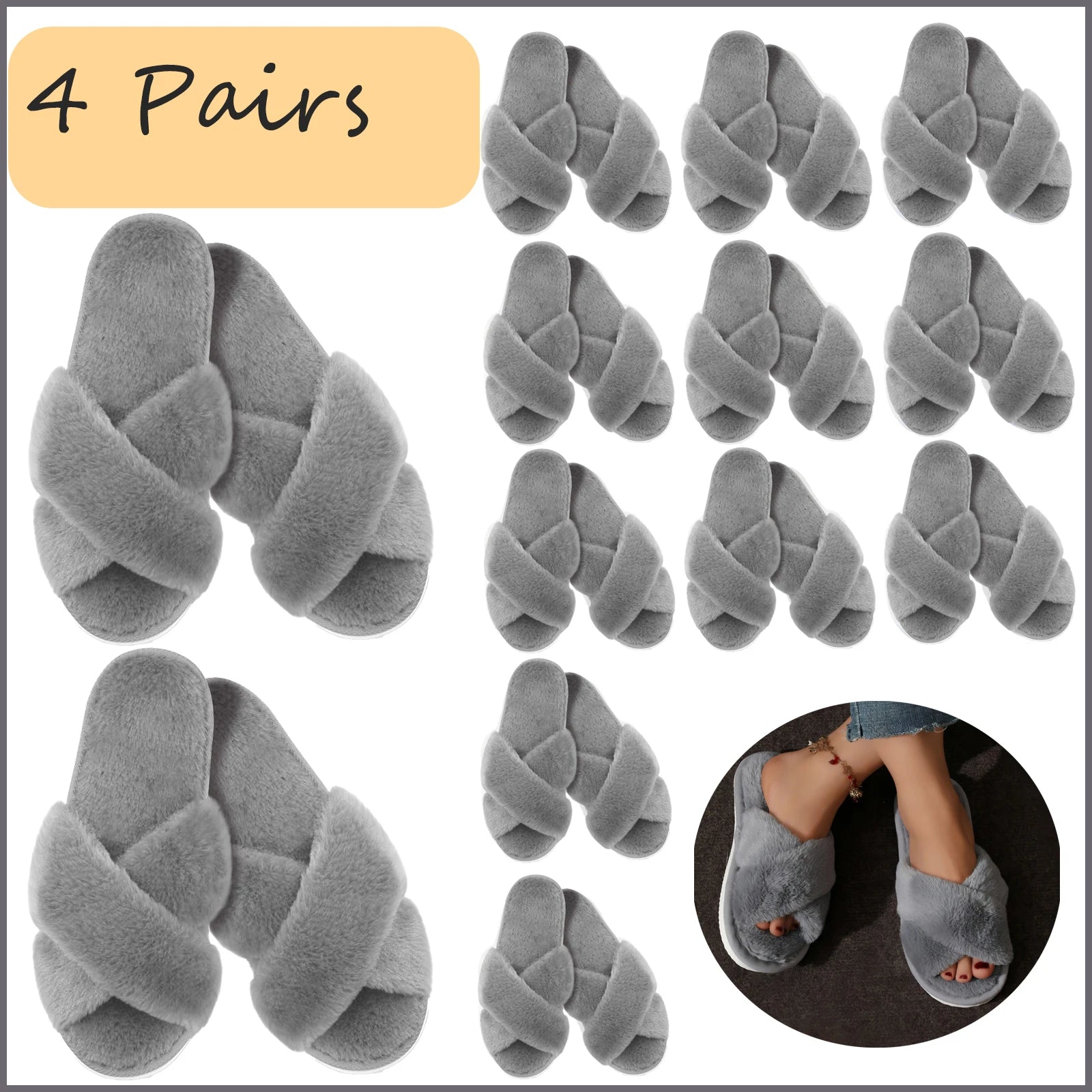 4-12 Sets Faux Fur Slippers