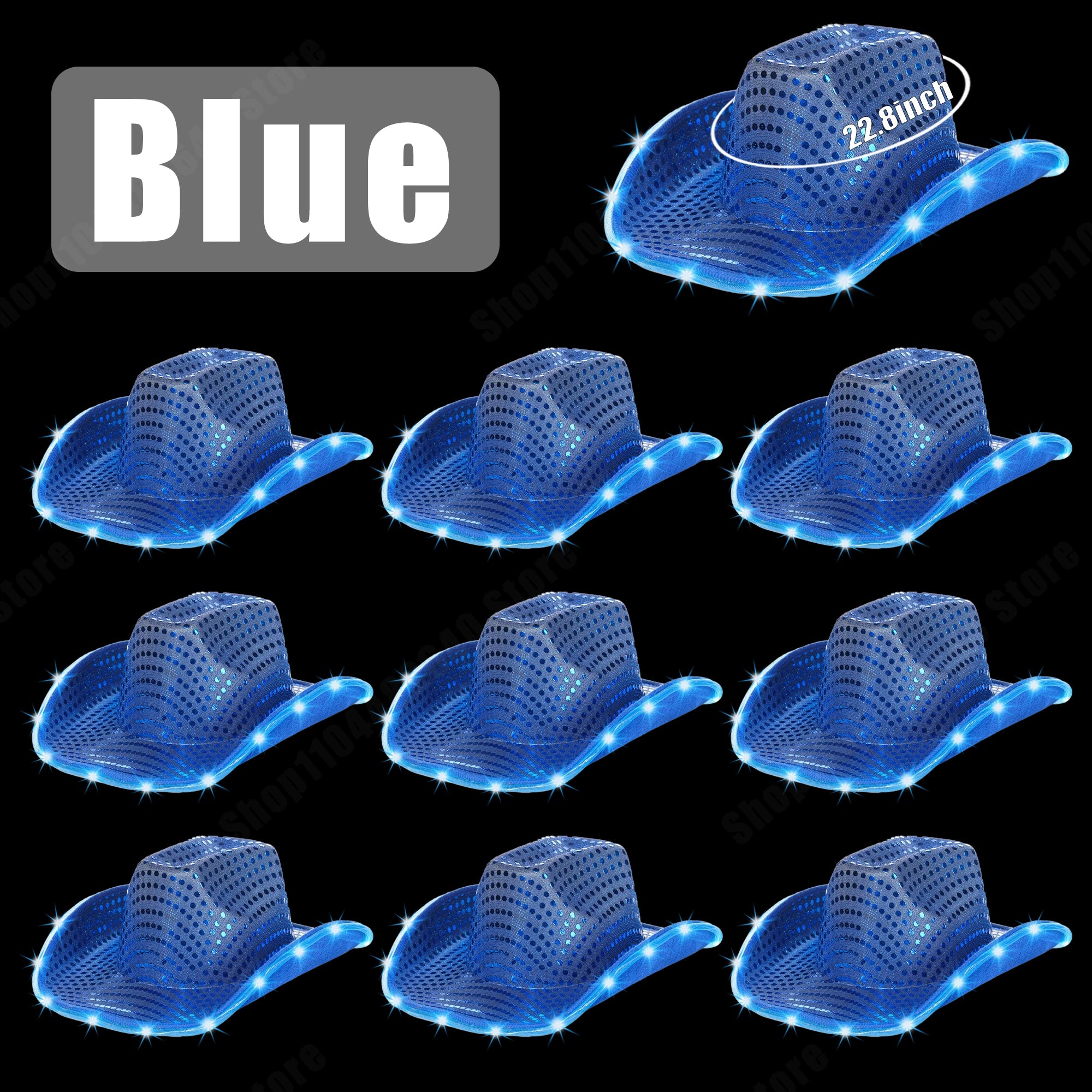 8-80PC Light Up LED Cowboy Hats