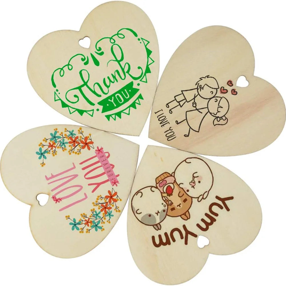 10/20/60PC Wooden Blank Heart DIY Crafts with Natural Twine